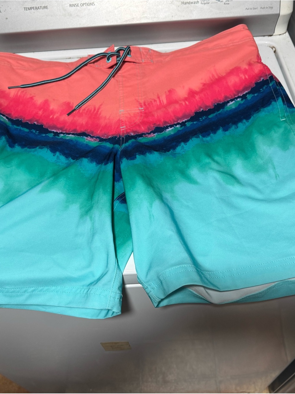 Colorblock Swim Trunks in Coral, Teal & Navy